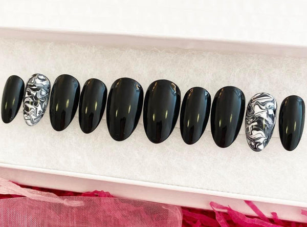 Load image into Gallery viewer, "Dark Thoughts" Marble Nails - illuminatebyliana