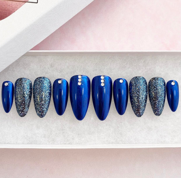 Load image into Gallery viewer, "Let's Party!" Blue Chrome & Glitter with Rhinestones - illuminatebyliana