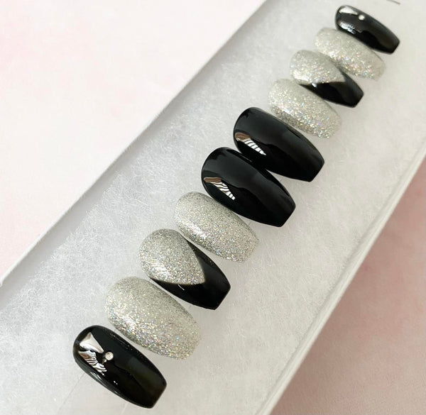 Load image into Gallery viewer, "Glitter Makes It Better" French Black & Silver - illuminatebyliana