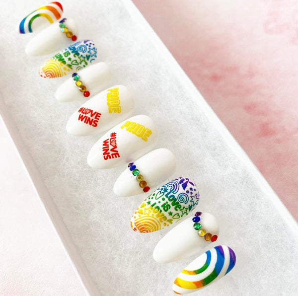 Load image into Gallery viewer, "Love Wins" Pride Rainbow Design with Rhinestones - illuminatebyliana