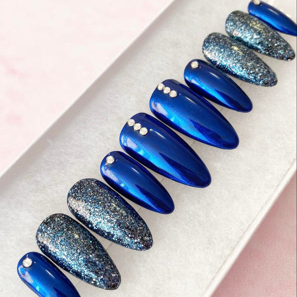 Load image into Gallery viewer, "Let's Party!" Blue Chrome & Glitter with Rhinestones - illuminatebyliana