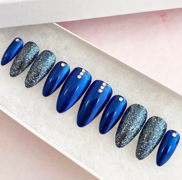 Load image into Gallery viewer, "Let's Party!" Blue Chrome & Glitter with Rhinestones - illuminatebyliana