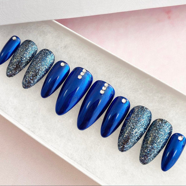 Load image into Gallery viewer, "Let's Party!" Blue Chrome & Glitter with Rhinestones - illuminatebyliana