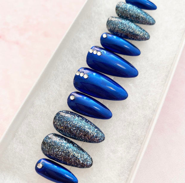 Load image into Gallery viewer, "Let's Party!" Blue Chrome & Glitter with Rhinestones - illuminatebyliana