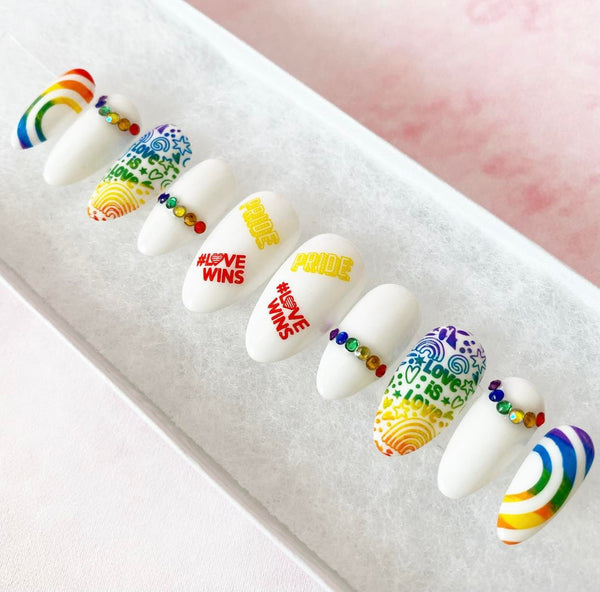 Load image into Gallery viewer, "Love Wins" Pride Rainbow Design with Rhinestones - illuminatebyliana