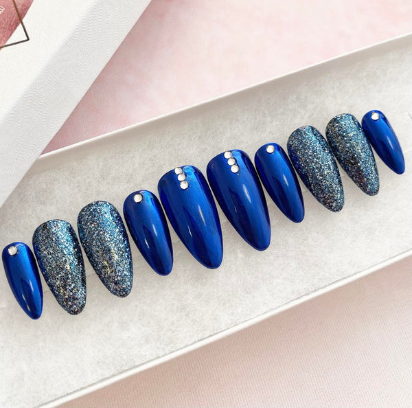 Load image into Gallery viewer, "Let's Party!" Blue Chrome & Glitter with Rhinestones - illuminatebyliana