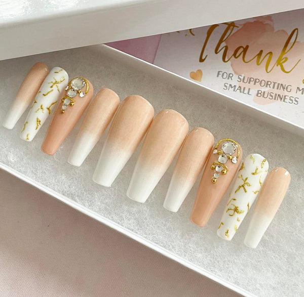 Load image into Gallery viewer, "Give Me That Ring" Ombre Nude & Gold with Rhinestones - illuminatebyliana