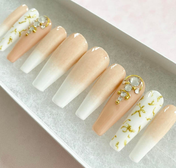 Load image into Gallery viewer, "Give Me That Ring" Ombre Nude & Gold with Rhinestones - illuminatebyliana