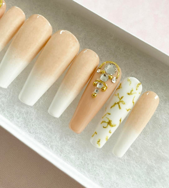 Load image into Gallery viewer, "Give Me That Ring" Ombre Nude & Gold with Rhinestones - illuminatebyliana