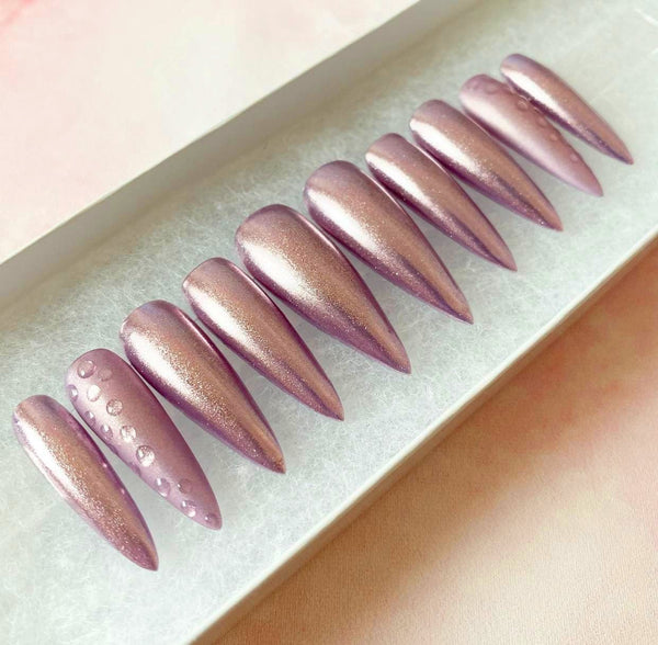 Load image into Gallery viewer, "Purple Rain" Chrome Nails with 3D Raindrops - illuminatebyliana