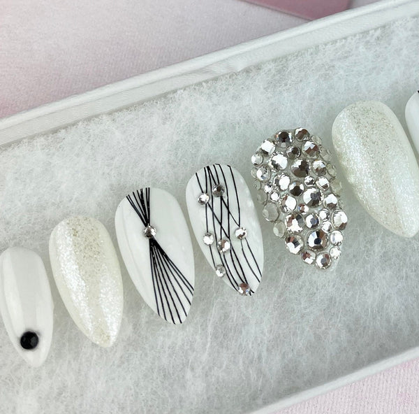 Load image into Gallery viewer, "Lines And Bling" Black & White with Rhinestones - illuminatebyliana