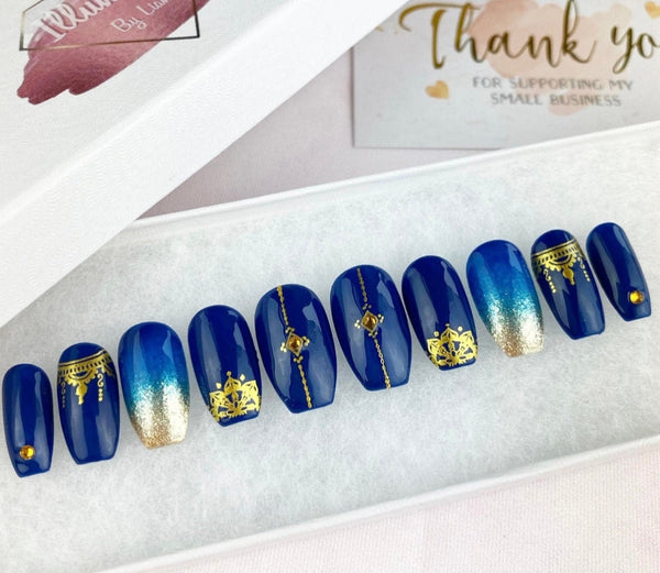 Load image into Gallery viewer, "Boho Summer" Gold & Deep Blue - illuminatebyliana