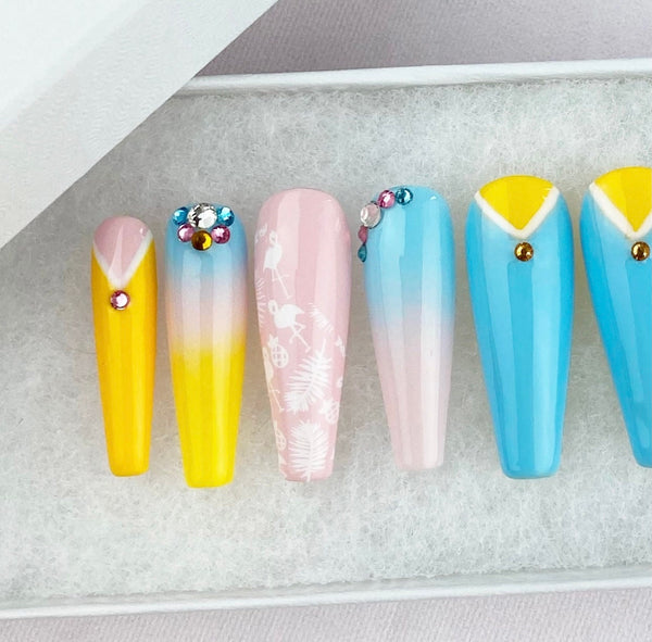 Load image into Gallery viewer, "Flamingo Pineapple" Pink Blue Yellow Design - illuminatebyliana