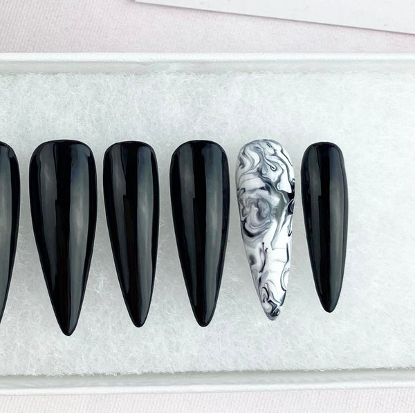 Load image into Gallery viewer, "Dark Thoughts" Marble Nails - illuminatebyliana