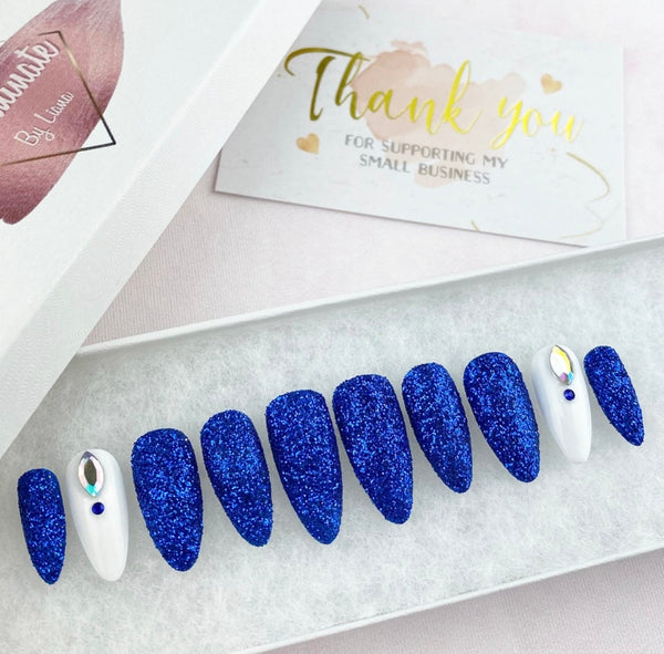 Load image into Gallery viewer, "Blue Sugar Shine" Glitter Nails - illuminatebyliana