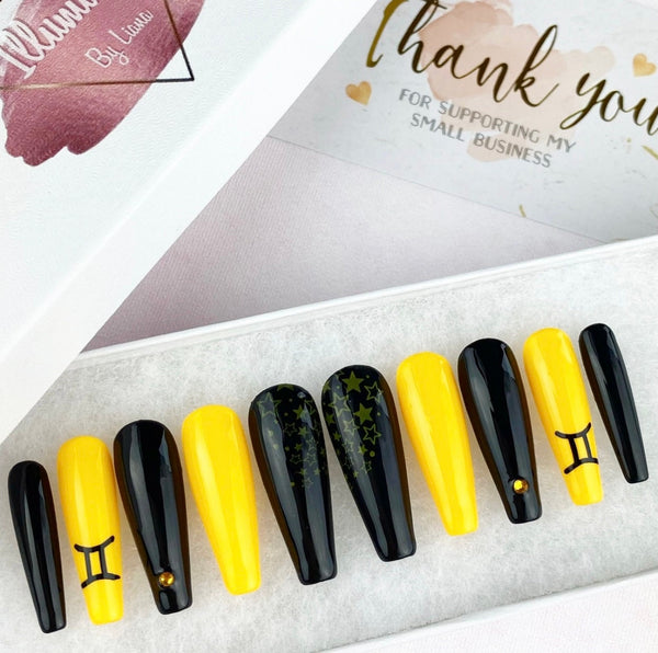 Load image into Gallery viewer, "Gemini Zodiac" Yellow & Black - illuminatebyliana