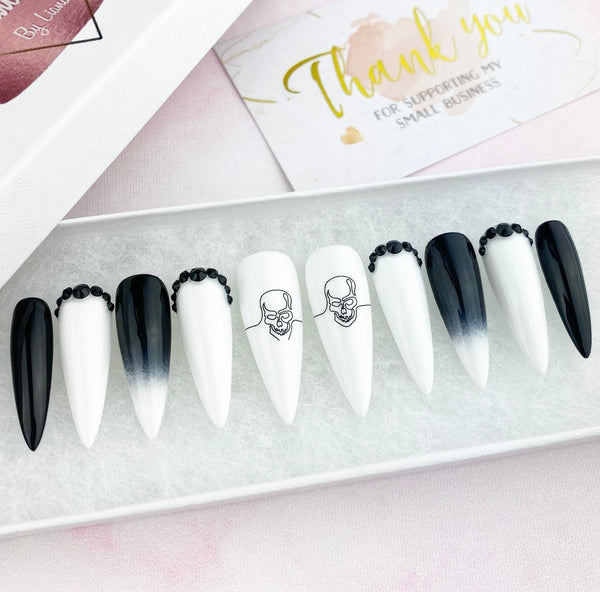 Load image into Gallery viewer, "Skull Vibes" Black & White Ombre with Rhinestones - illuminatebyliana