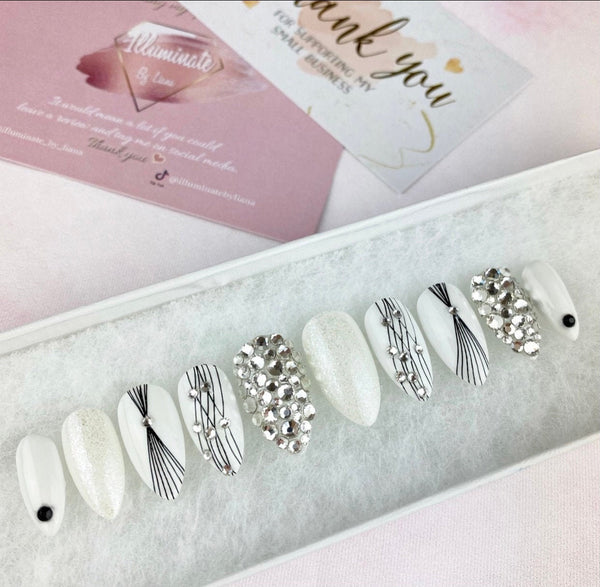 Load image into Gallery viewer, "Lines And Bling" Black & White with Rhinestones - illuminatebyliana