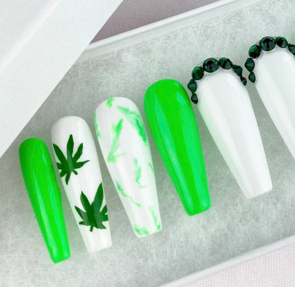 Load image into Gallery viewer, "Green Smoke" 420 Design with Rhinestones - illuminatebyliana