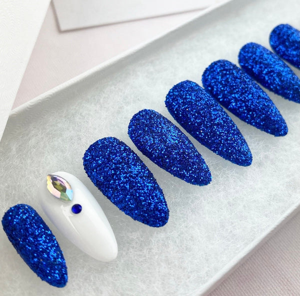 Load image into Gallery viewer, "Blue Sugar Shine" Glitter Nails - illuminatebyliana