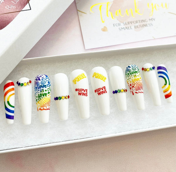 Load image into Gallery viewer, "Love Wins" Pride Rainbow Design with Rhinestones - illuminatebyliana
