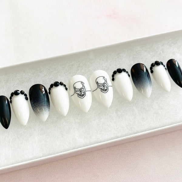 Load image into Gallery viewer, "Skull Vibes" Black & White Ombre with Rhinestones - illuminatebyliana