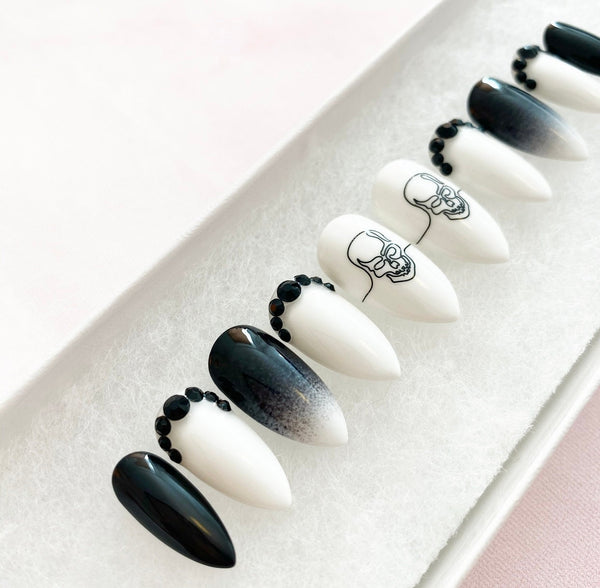 Load image into Gallery viewer, "Skull Vibes" Black & White Ombre with Rhinestones - illuminatebyliana