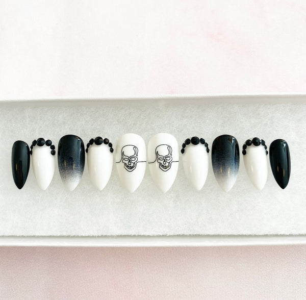 Load image into Gallery viewer, "Skull Vibes" Black & White Ombre with Rhinestones - illuminatebyliana