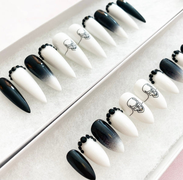 Load image into Gallery viewer, "Skull Vibes" Black & White Ombre with Rhinestones - illuminatebyliana