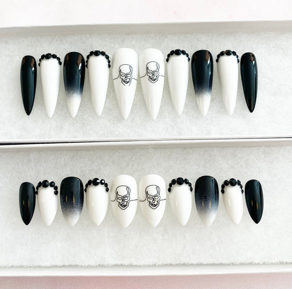 Load image into Gallery viewer, "Skull Vibes" Black & White Ombre with Rhinestones - illuminatebyliana