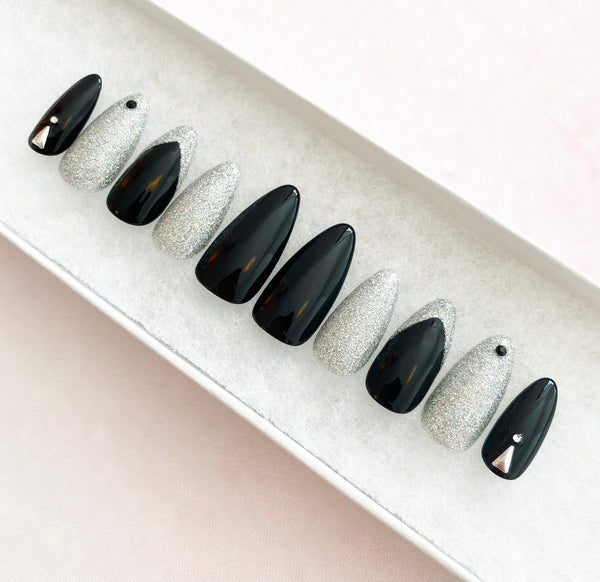 Load image into Gallery viewer, "Glitter French" Black & Silver - illuminatebyliana