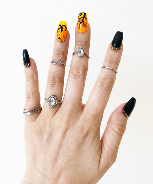 Load image into Gallery viewer, "Night In The Cemetery" Orange Black & Rhinestones - illuminatebyliana