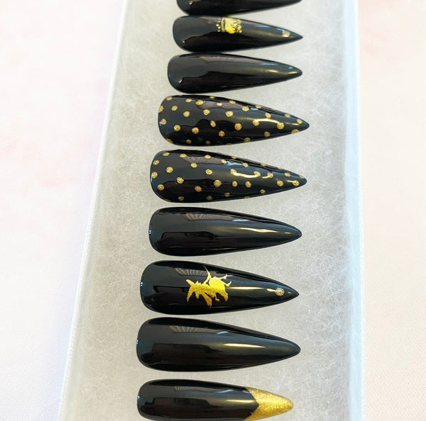 Load image into Gallery viewer, "Bewitched" Witch Black & Gold - illuminatebyliana