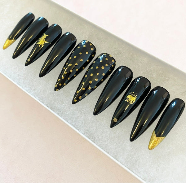 Load image into Gallery viewer, "Bewitched" Witch Black & Gold - illuminatebyliana