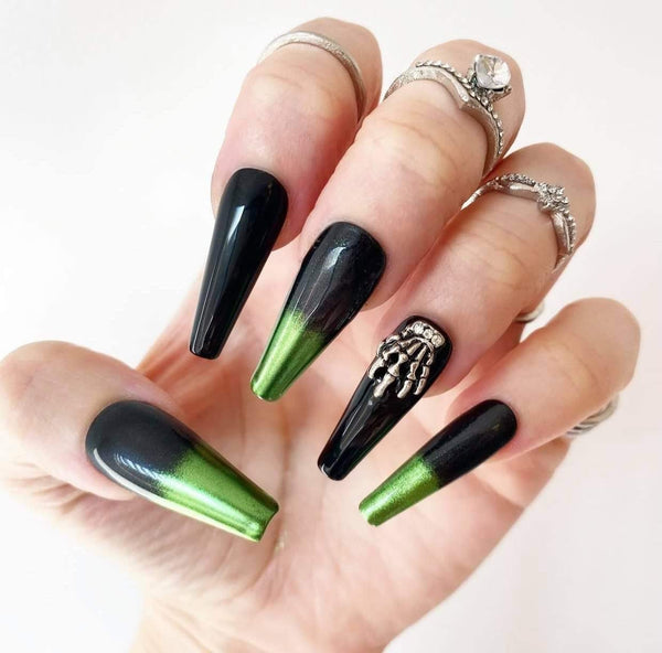 Load image into Gallery viewer, "Hands On Me" 3D Skeleton & Green Chrome - illuminatebyliana