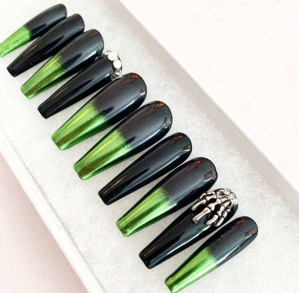 Load image into Gallery viewer, "Hands On Me" 3D Skeleton & Green Chrome - illuminatebyliana