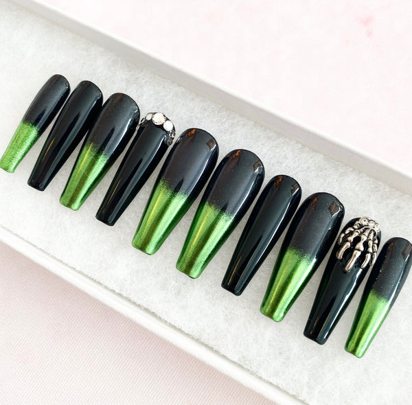 Load image into Gallery viewer, "Hands On Me" 3D Skeleton & Green Chrome - illuminatebyliana