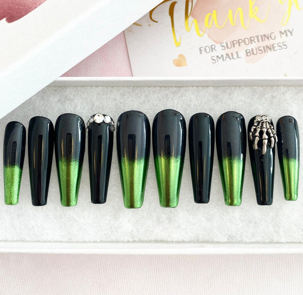 Load image into Gallery viewer, "Hands On Me" 3D Skeleton & Green Chrome - illuminatebyliana