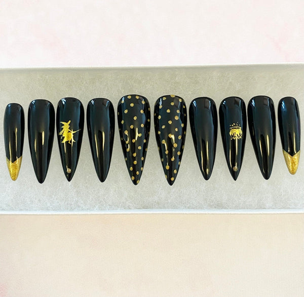 Load image into Gallery viewer, "Bewitched" Witch Black & Gold - illuminatebyliana