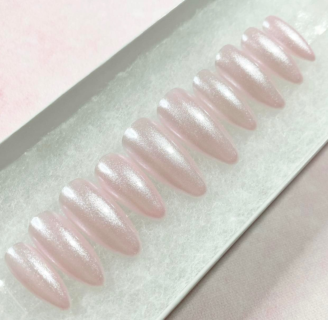 Glazed Donut Hailey Bieber Style Pink Pearl Press-On Nails