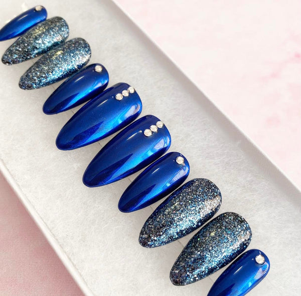Load image into Gallery viewer, &quot;Let&#39;s Party!&quot; Blue Chrome &amp; Glitter with Rhinestones - illuminatebyliana
