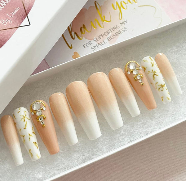 Load image into Gallery viewer, &quot;Give Me That Ring&quot; Ombre Nude &amp; Gold with Rhinestones - illuminatebyliana
