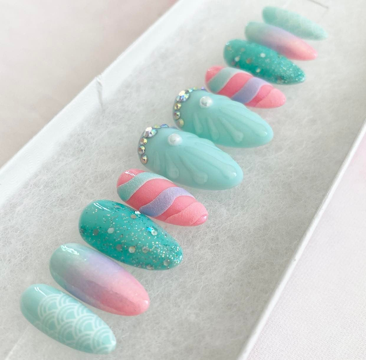 Mermaid Unicorn Nails - Pink Blue Lilac Salon-Quality Press-On Nails