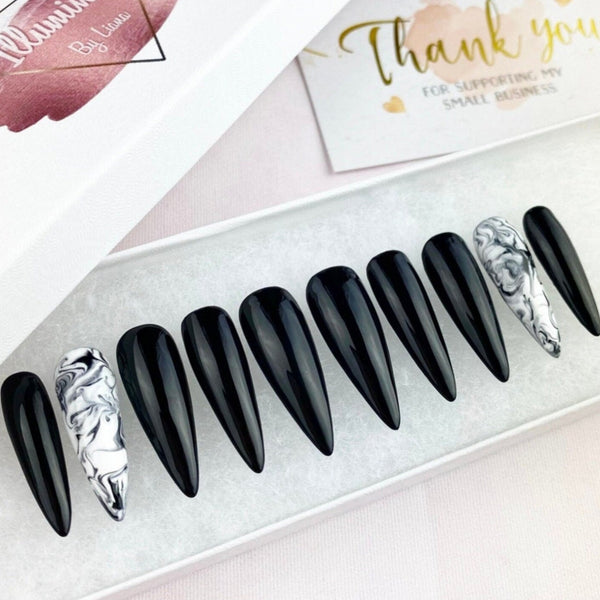 Load image into Gallery viewer, &quot;Dark Thoughts&quot; Marble Nails - illuminatebyliana
